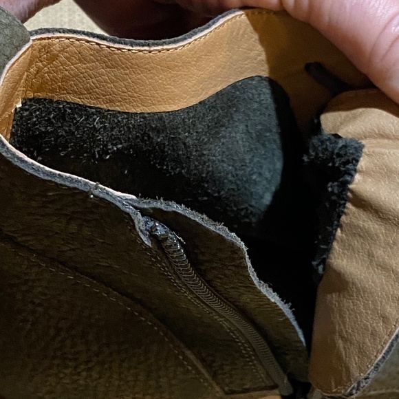 Lucky Brand Tamela Women 100% Leather Upper Laces Zip Ankle Boots Sz 8 ½M Olive - Picture 10 of 12